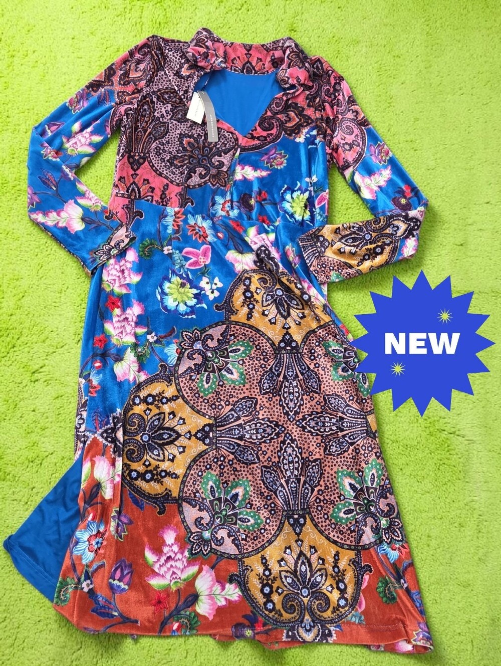 Velour Anthropologie Boho lined dress women size M